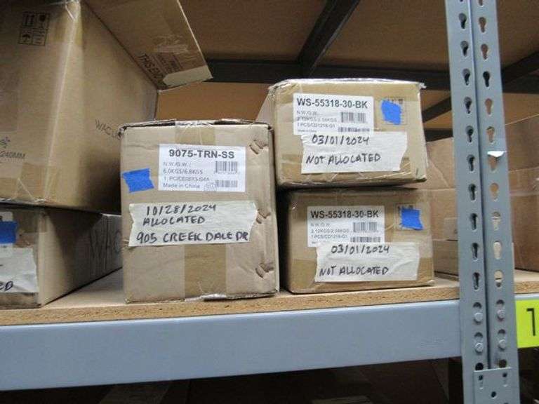 CONTENTS OF SHELF, ASSORTED WAC LIGHTING PRODUCTS, SMART FANS #F-060-MW, LED LIGHTS, SCONCES, LIGHT PENDANTS, ETC.