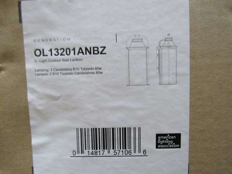 (1) SKID OF APPROX. (23) BOXES OF GENERATION LIGHTING PRODUCTS, SMALL LED PENDANTS #P1442MB-L1, 4-LIGHT VANITIES #VS24704BBS, 1-LIGHT PENDANTS #P14610RB, 3-LIGHT OUTDOOR WALL LANTERN #OL13201ANBZ, LED PENDANTS #P1442SN-L1, ETC.