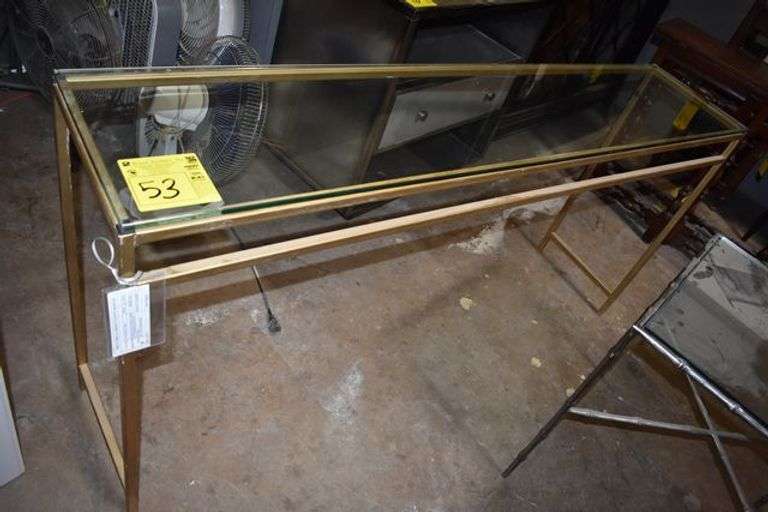 GLASS-TOPPED CONSOLE TABLE WITH METAL FRAME - APPROX. 66" X 14" X 32'