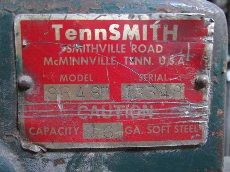TENN SMITH PLATE ROLL MDL. SR48P, S/N 13348, 16 GA, SOFT STEEL