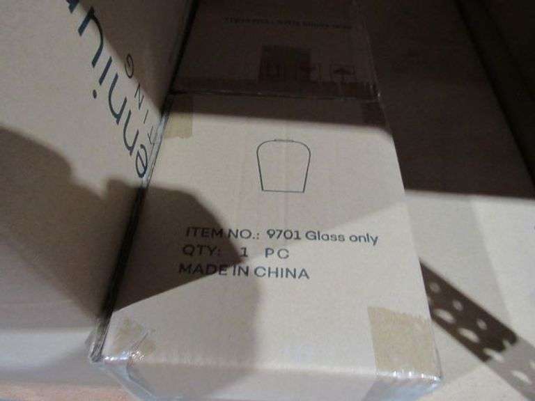 LOT OF (6) BOXES MILLENNIUM LIGHTING, 42603-PBK PENDANTS, 9142-TBK PENDANT, 9701 GLASS GLOBE