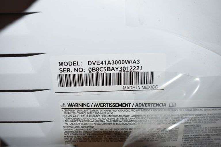SAMSUNG ELECTRIC DRYER MDL DVE341A3000W/A3 WHITE 120/240-V