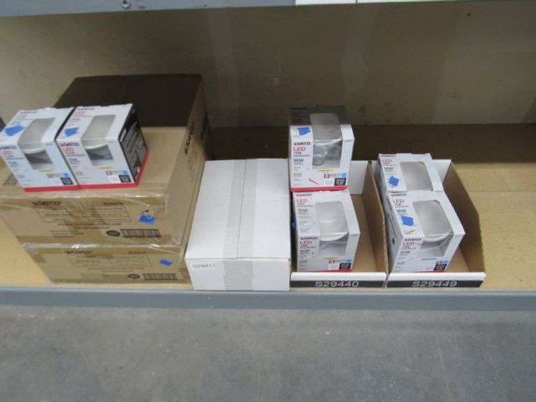 CONTENTS OF SHELF, APPROX. (30) BOXES OF ASSORTED SATCO LIGHT BULBS