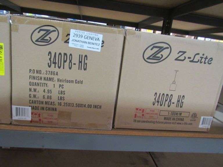 LOT OF APPROX. (7) BOXES Z-LITE LIGHTING, 3786A HEIRLOOM GOLD PENDANTS, 3040-IS-RB WALL MOUNT