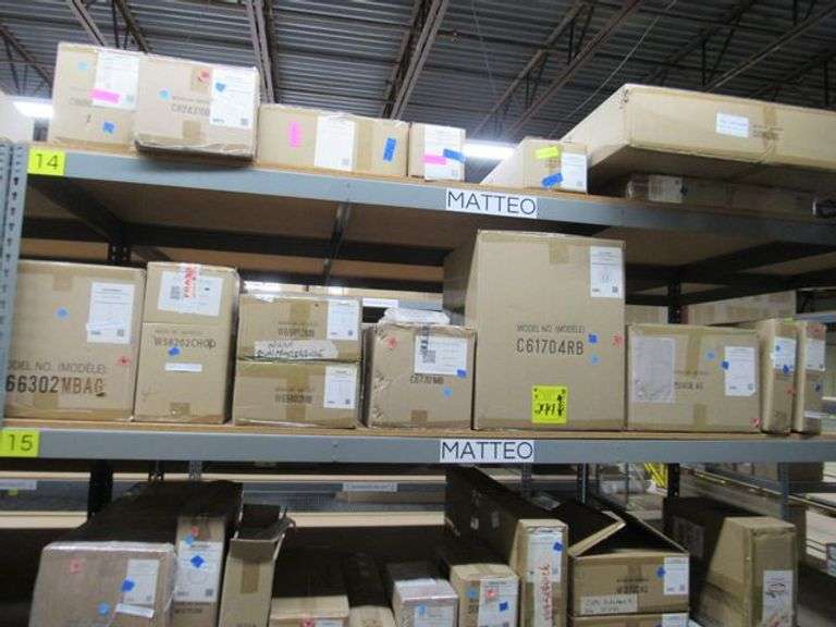 CONTENTS OF SHELF, ASSORTED MATTEO PRODUCTS, WALL SCONCES, PENDANTS, FLUSH MOUNT LIGHTS, LIGHT PENDANTS, WALL LIGHTS, ETC.