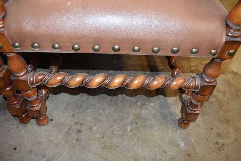 (4) VINYL CHAIRS WITH WOOD FRAME AND LEGS