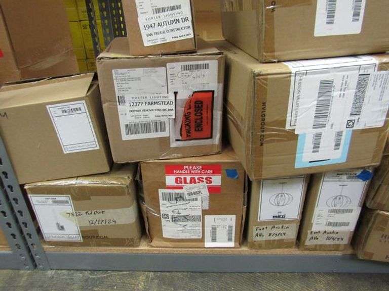 LOT OF APPROX. (13) BOXES OF HUDSON VALLEY PRODUCTS, (1) CHANDELIER #GLS-H6427041, (2) WALL SCONCES #H161101-AGB, (1) WALL SCONCE #H326102-PN, PENDANTS #H111701-AGB, (2) WALL SCONCES #MDS101-PN, (2) WALL SCONCES #4842-PN & (2) PENDANTS #H4857015-PN