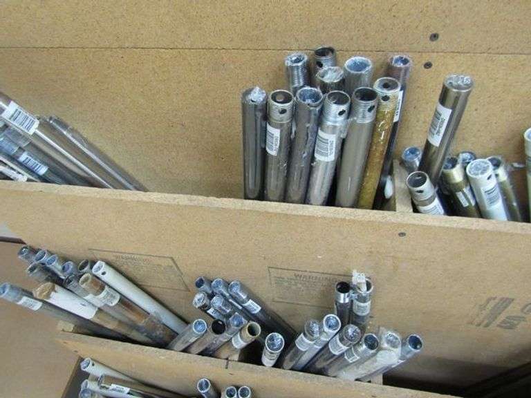 LOT OF ASSORTED DOWN RODS W/WOOD RACK