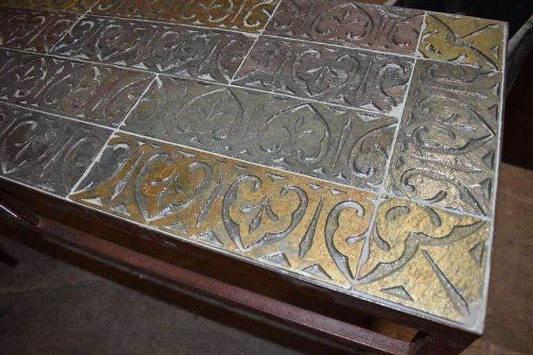 CONSOLE TABLE WITH METAL FRAME AND LEGS - APPROX. 52" X 16" X 36"