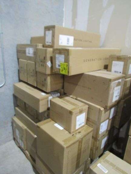(1) SKID OF APPROX. (32) ASSORTED GENERATION LIGHTING PRODUCTS, LIGHT PENDANTS, FLUSH MOUNT CEILING LIGHTS, OUTDOOR WALL MOUNT LIGHTS, 4-LIGHT WALL/VATH VANITIES, 3-LIGHT VANITIES, 1-LIGHT PENDANTS, ETC.
