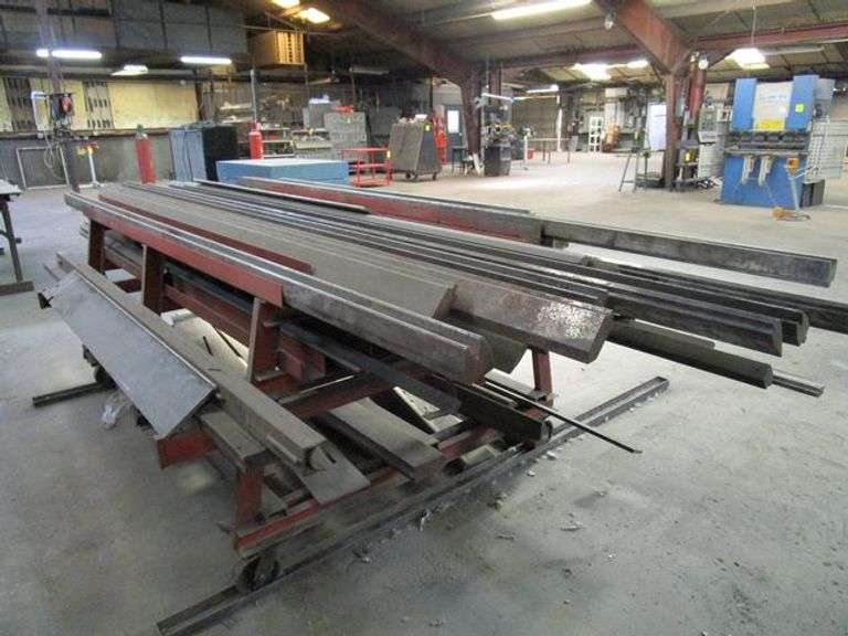 HEAVY DUTY PORTABLE STEEL RACK, W/ASSORTED BRAKE PRESS DIES