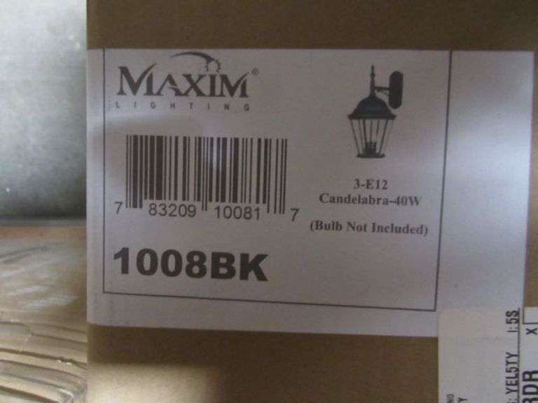 LOT OF APPROX. (4) BOXES MAXIM 3-EIZ CANDELABRA 40W POST LIGHT