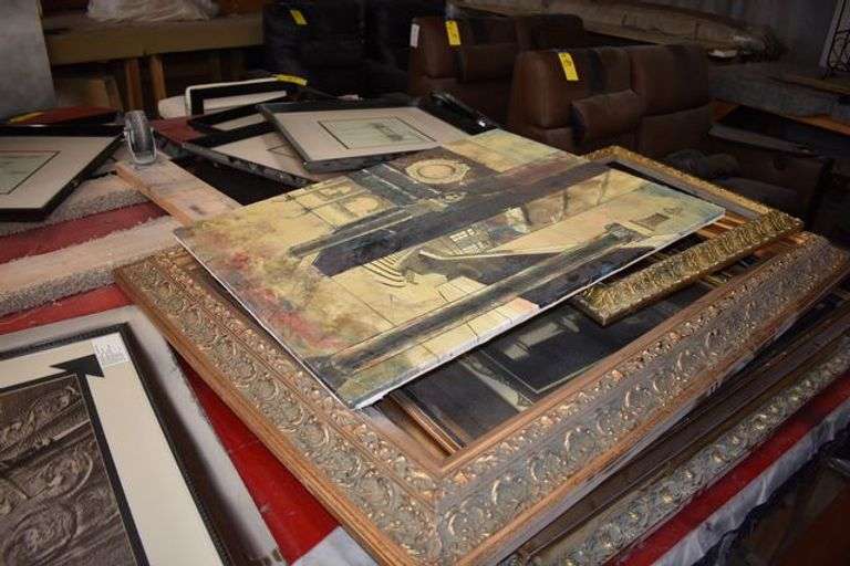 (5) ASSORTED TABLES, (6) FRAMED ART PIECES, ASSORTED FRAMES AND MORE AS SHOWN