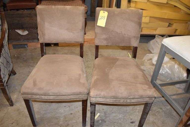 (2) SUEDE UPHOLSTERED CHAIRS WITH WOOD LEGS