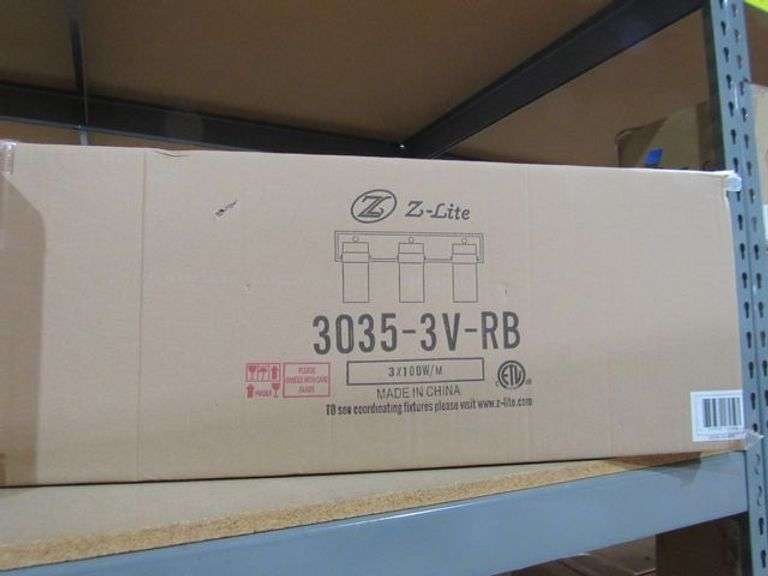 LOT OF (4) BOXES Z-LITE LIGHTING 3035-3V-RB VANITY, 598M-BK POST LIGHT, 475-4V-MB-OBR VANITY
