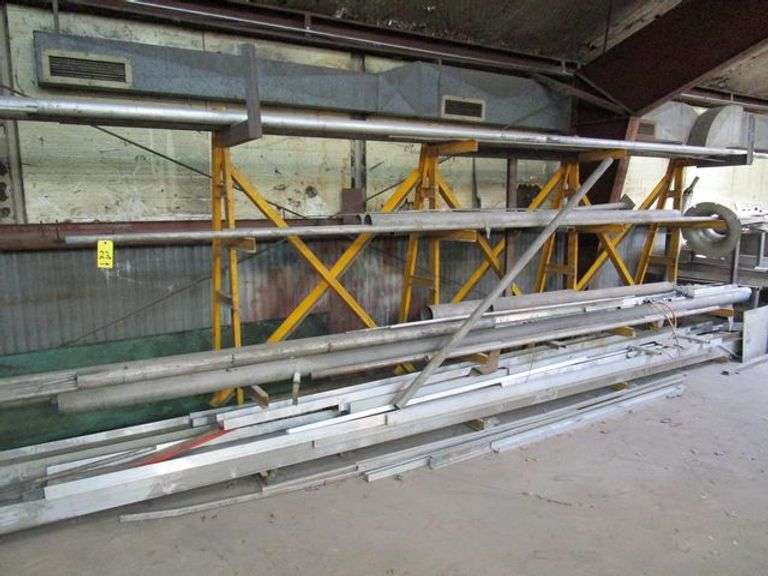 LOT, (1) METAL CANTILEVER RACK, APPROX. 4' X 15' X 7' TALL, W/ASSORTED ...