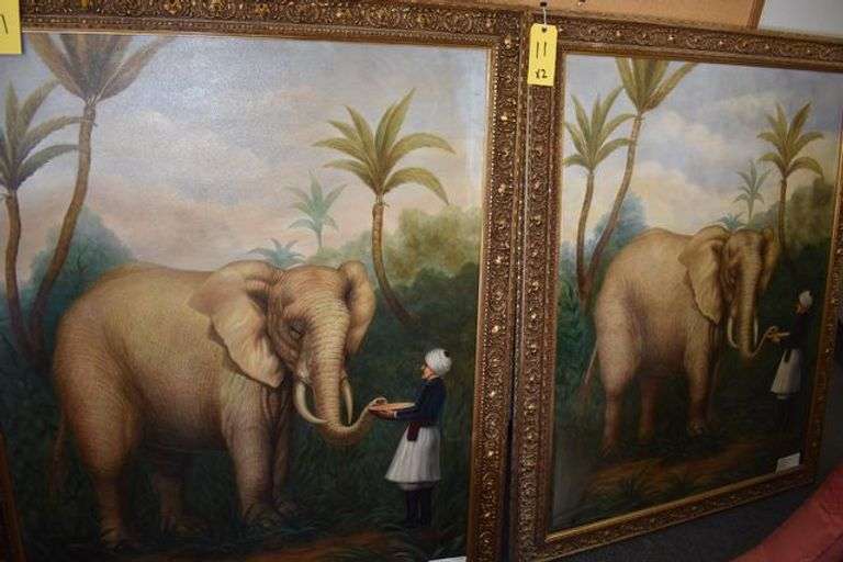 FRAMED PRINT ON CANVAS "ELEPHANT TREAT" - APPROX. 47" X 57" (sold 2x the money)