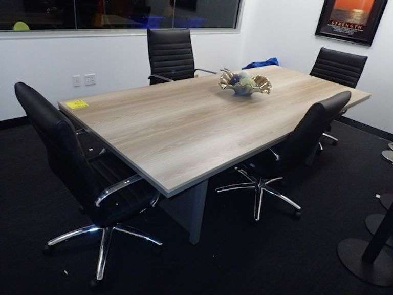 Conference Table w/ (4) Rolling NSF Black Vinyl Chairs
