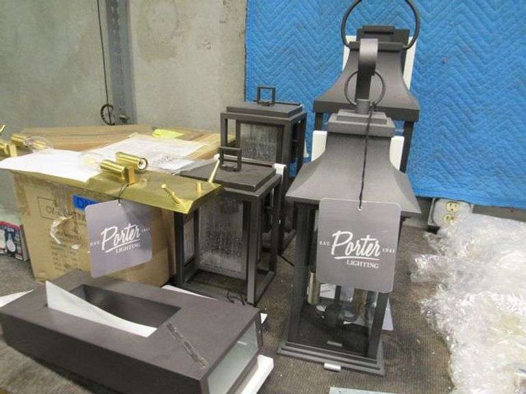 LARGE MISC. LOT OF LIGHTING PARTS, TOOLS, OPEN BOXES, ASSORTED PULL CHAINS, WIRING, ETC.