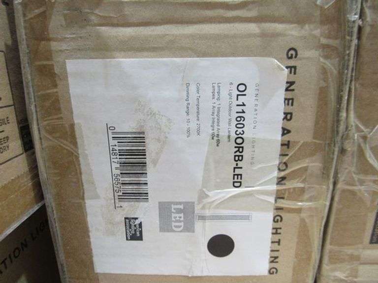 (1) SKID OF APPROX. (16) BOXES OF GENERATION LIGHTING PRODUCTS, 6-LIGHT OUTDOOR WALL LANTERNS, LINEAR CHANDELIER, LIGHT PENDANTS, 1-LIGHT OUTDOOR WALL LANTERN, MEDIUM VANITY, FLUSH MOUNT LIGHT, 8-LIGHT CHANDELIER, ETC.