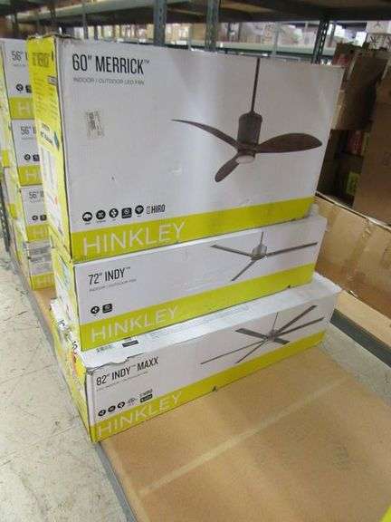 LOT, (1) HINKLEY 82" INDY MAXX LED IN/OUTDOOR FAN, (1) HINKLEY 72" INDY IN/OUTDOOR FAN & (1) HINKLEY 60" MERRICK LED IN/OUTDOOR FAN