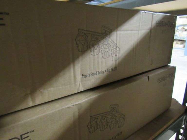 LOT OF APPROX. ( 11) BOXES, CRAFTMADE PYRMONT SMALL WALL MOUNT, CRAFTMADE LIGHTING #41554-CH, RIVIERA MED OUTDOOR LANTERN, CRAFTMADE PERIMETER LARGE WALL MOUNT, 2.50 CAMERON PERIMETER LARGE WALL MOUNT  MIDNIGHT, (2) RENS OUTDOOR LANTERNS LED, (2) CRAFTMADE STOWE 2-IGHT VANITY