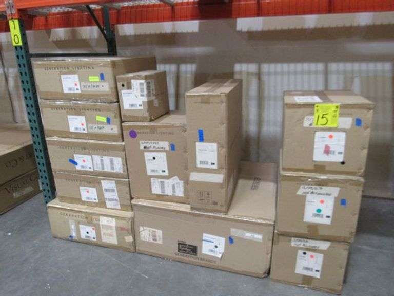 LOT, (12) GENERATION LIGHTING PRODUCTS, (4) 1-LIGHT MEDIUM PENDANTS #CP1231MWTBBS, (3) 1-LIGHT PENDANTS #P1370SN, (1) 7-LIGHT PENDANT #F3260/7PN, (1) 4-LIGHT PENDANT #CC1104ADB, (1) 5-LIGHT CHANDELIER #3168105-848, (1) 1-LIGHT PENDANT #P1483ORB & (1) 1-LIGHT WALL SCONCE #WB1885TXB/CH
