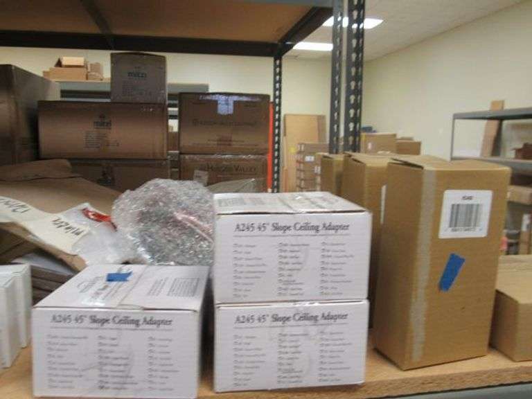 LOT OF APPROX. (25) BOXES OF ASSORTED GLASS KITS, LIGHT KITS, FAN PARTS, ETC..