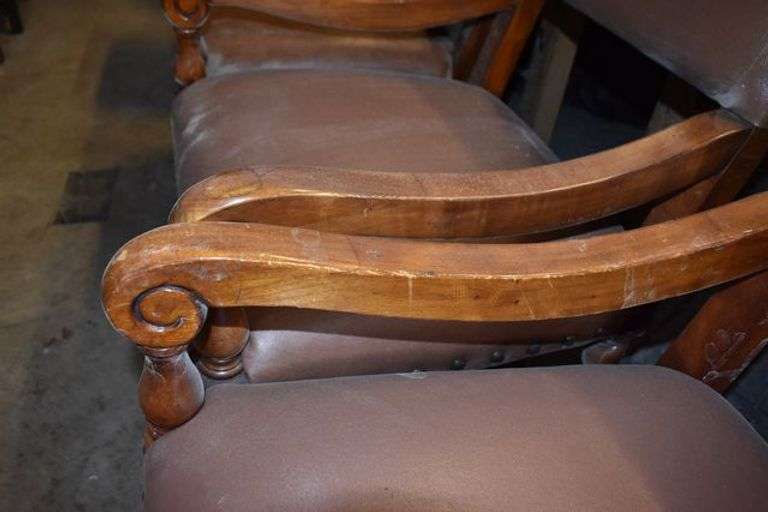 (4) VINYL CHAIRS WITH WOOD FRAME AND LEGS