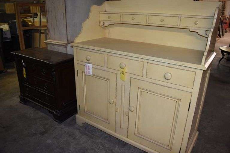 LOT, (1) WOOD CUP BOARD AS SHOWN - APPROX. 54" X 23" X 60" AND (1) BELVEDERE NIGHT STAND - APPROX.. 38" X 17" X 32"