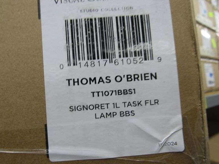 CONTENTS OF SHELF, (1) VISUAL COMFORT SIGNORET 1-LIGHT TASK FLR LAMP #TT1071BBS1, ASSORTED GLASS PARTS, BULBS, HARDWARE, ETC.