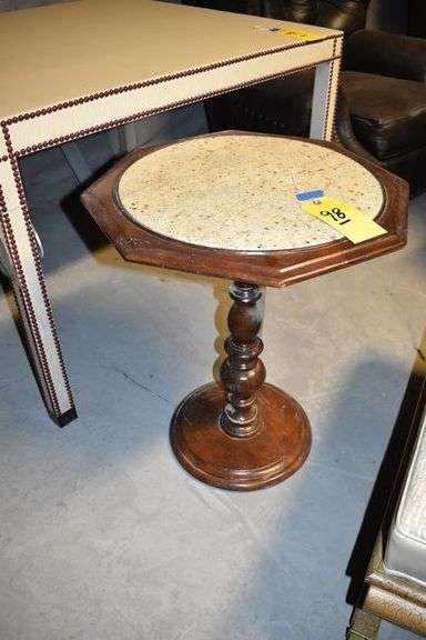 WOOD SIDE TABLE WITH STONE INLAY - APPROX. 22" X 22" X 26"