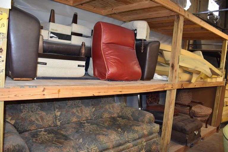 (2) WOOD SHELVES WITH CONTENTS INCLUDING FURNITURE AND FOAM PIECES - APPROX. 96" X 45" X 96" EACH