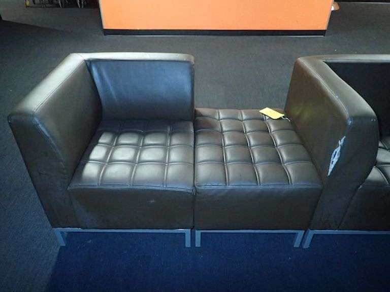 Brown Vinyl Seven Person Lounge Sofa w/ Outlets