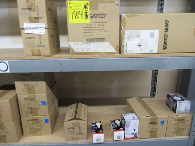 CONTENTS OF SHELF, APPROX. (40) BOXES OF ASSORTED SATCO LIGHT BULBS