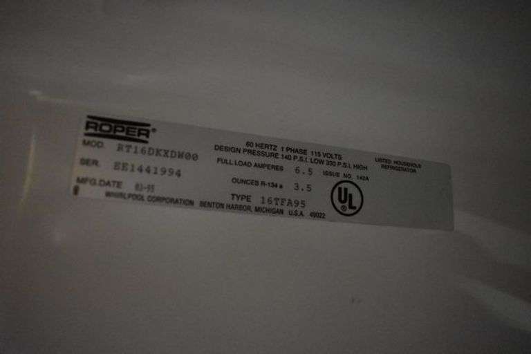 (1) ROPER REFRIGERATOR MDL RT16DKXDW00, (1) SAMSUNG MICROWAVE, (1) NON-WORKING ELECTRIC FIREPLACE AS SHOWN