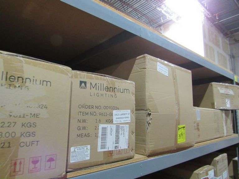 LOT OF APPROX. (5) BOXES: (2) MILLENNIUM LIGHTING 9611-MB PENDANT, (1) MILLENNIUM LIGHTING 4000-PMG PENDANT, (1) MILLENNIUM LIGHTING RWCH14-SB PENDANT, (1) MILLENNIUM LIGHTING 4526-MB PENDANT