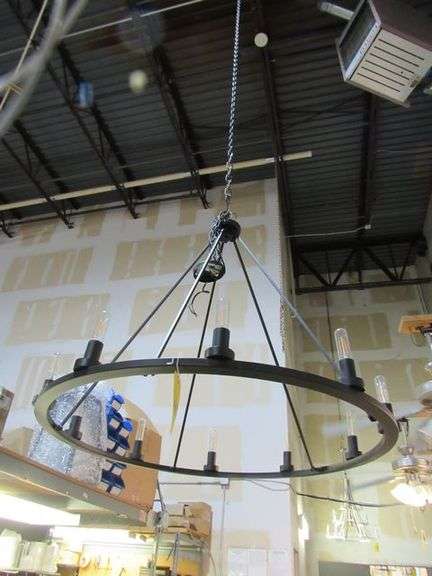 MULTI LIGHT ROUND CHANDELIER, LOCATED IN WAREHOUSE, BUYER NEEDS LADDER FOR REMOVAL