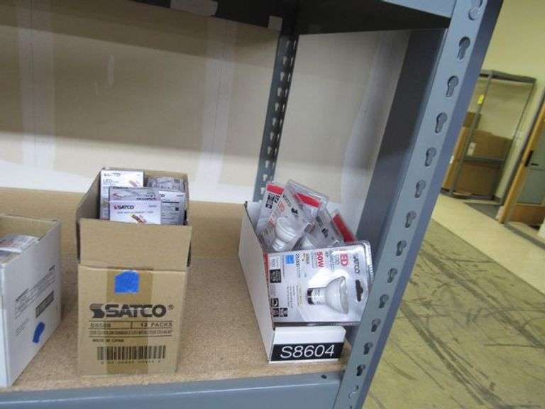 CONTENTS OF SHELF, APPROX. (40) BOXES OF ASSORTED SATCO LIGHT BULBS