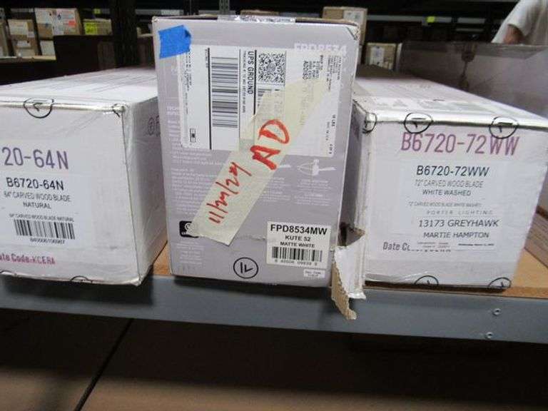 LOT, (4) FANIMATION CEILING FANS - (1) FPD8534MW, (1) FPD6872BLBN, (2) FPD5534, (1) B6720-64MW, (1) B6720-72WW AND (1) B6720-64N