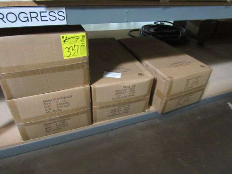 LOT OF APPROX. (4) BOXES, REVOLUTION LIGHTING 3-LIGHT WALL LANTERN, C3 60W BLACK W/CLEAR GLASS