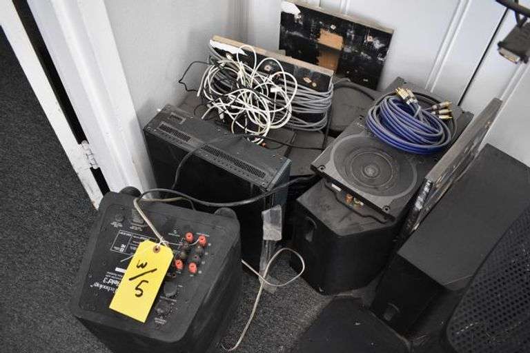 LARGE ASSORTMENT OF SPEAKERS, LIGHTS AND ELECTRONICS AS SHOWN