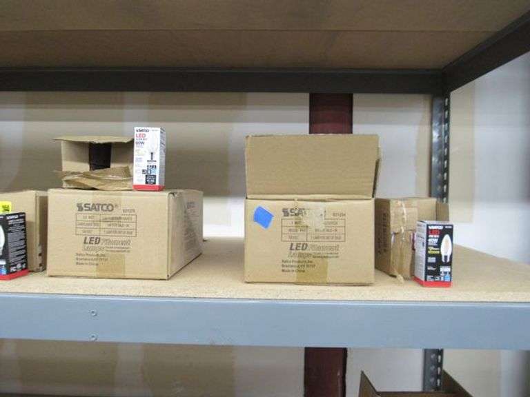 CONTENTS OF SHELF, APPROX. (35) BOXES OF ASSORTED SATCO LIGHT BULBS