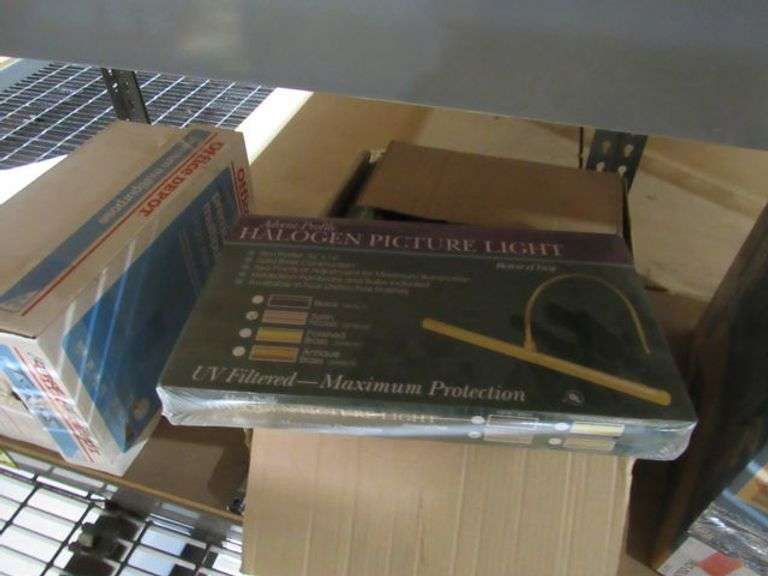 CONTENTS OF SHELF, ASSORTED GLASS GLOBES, HALOGEN PICTURE LIGHTS, HARDWARE, PARTS, ETC.