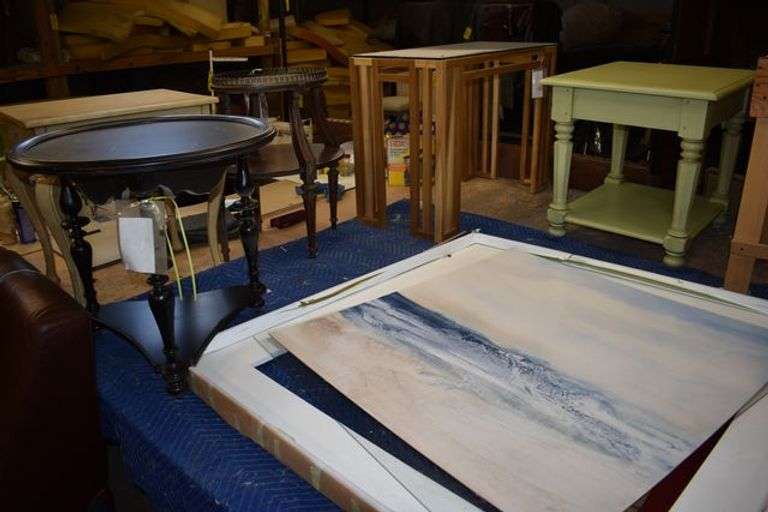 (5) ASSORTED TABLES, (6) FRAMED ART PIECES, ASSORTED FRAMES AND MORE AS SHOWN