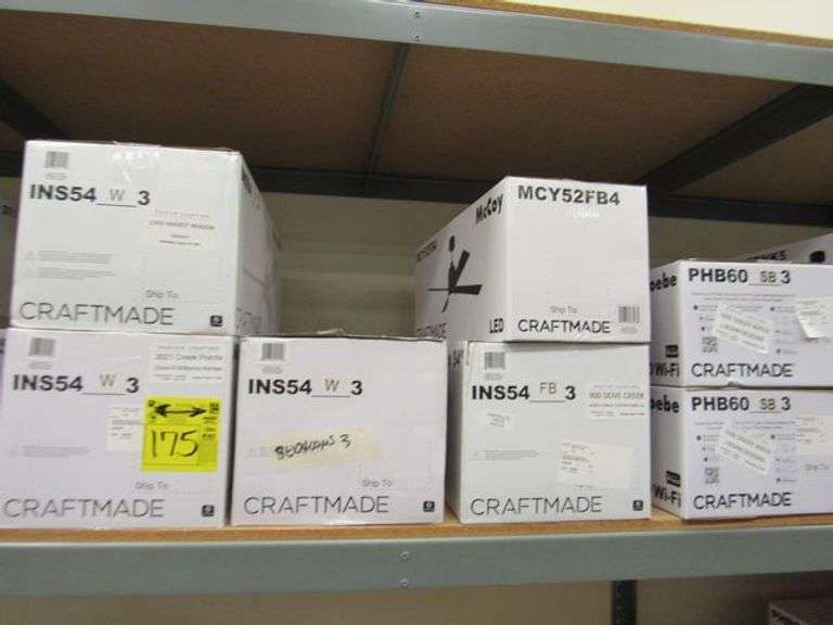 LOT OF (12) CRAFTMADE ASSORTED CEILING FANS, (2) SMART PHOEBE 60" #PHB60SB3, (1) MCCOY 52" #MCY52FB4, (5) INSPO 54" #INS54W3, (1) PRO PLUS 211 52" #P211BNK5-52DWGWN, (1) PHASE 5 52" #PHZ52FB5 & (1) SMART ENVY 60" #EVY60FBSB3