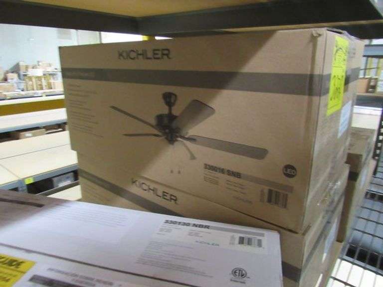 LOT, (5) ASSORTED KICHLER CEILING FANS INCLUDING (3) 330016SNB, (1) 330130NBR AND (1) 300301SBK
