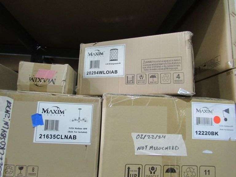 LOT OF APPROX. (14) MAXIM LIGHTING 60W WALL MOUNT, 60W PENDANTS, 60W CANDELABRA, 60W VANITY, 60W CEILING MOUNT, 60W INTEGRATED WALL MOUNT