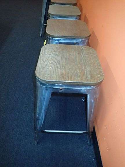 (6) Assorted Metal Framed Chairs w/ Wood Seats