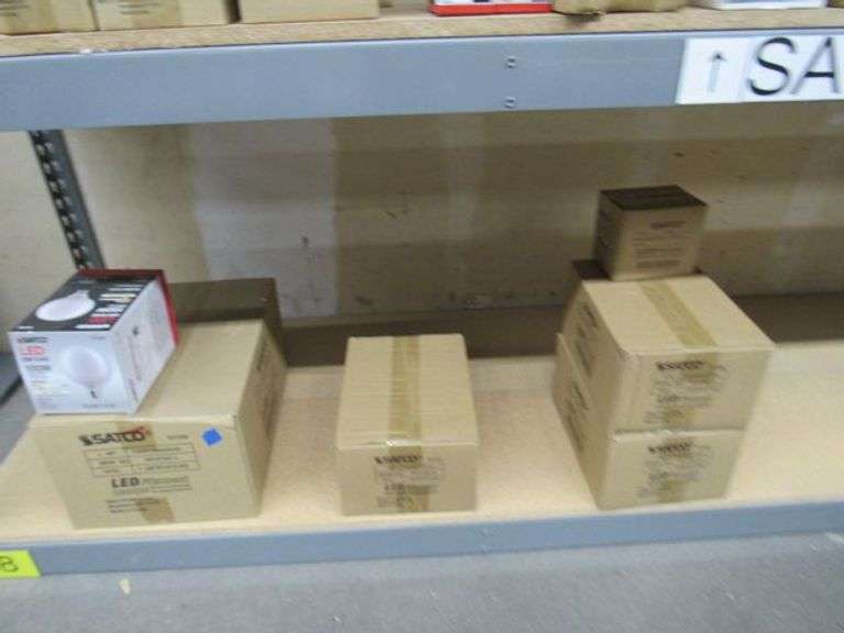 CONTENTS OF SHELF, APPROX. (40) BOXES OF ASSORTED SATCO LIGHT BULBS